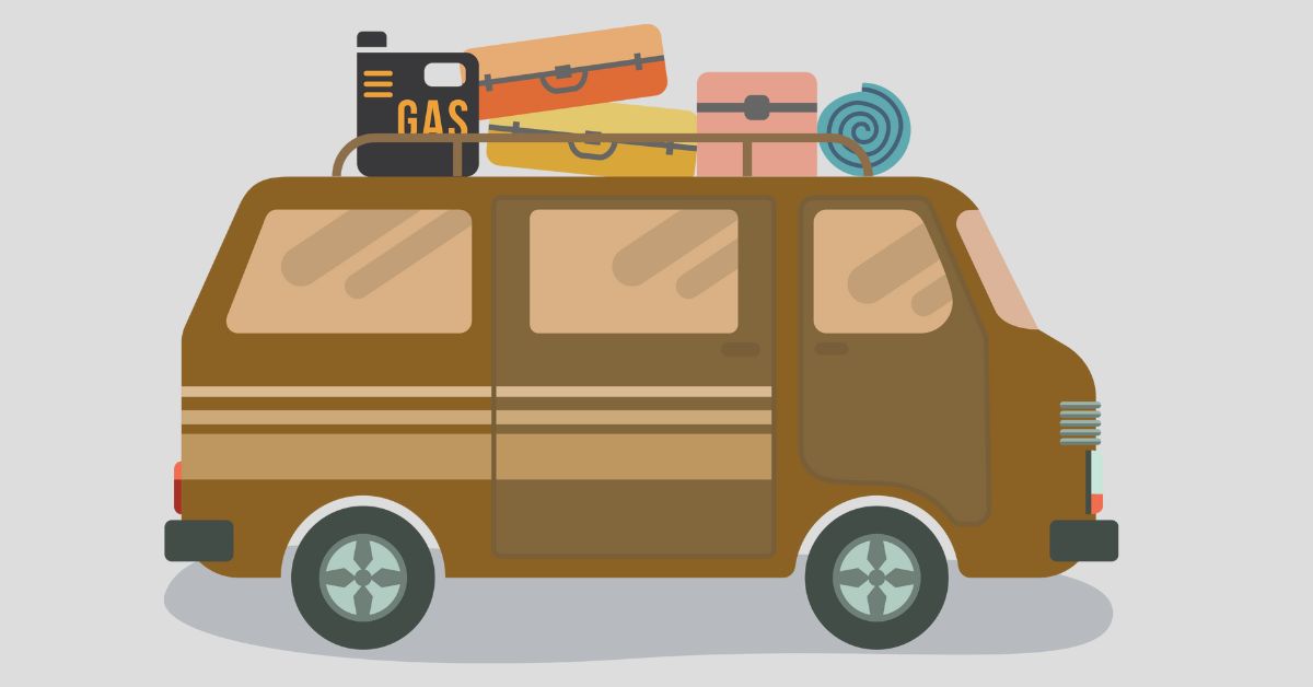 graphic of camping van with gear at the top