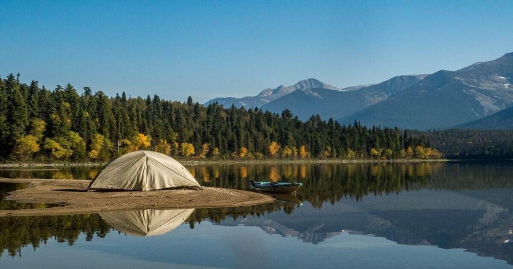 Tent at campasite near lake