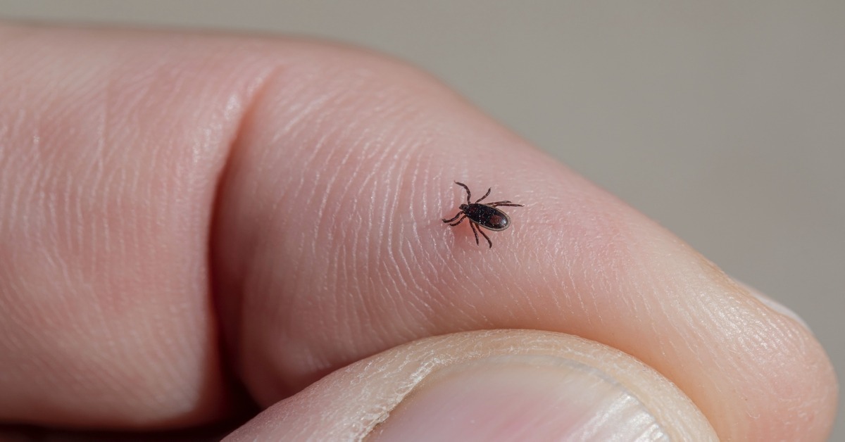 Tick on person's finger